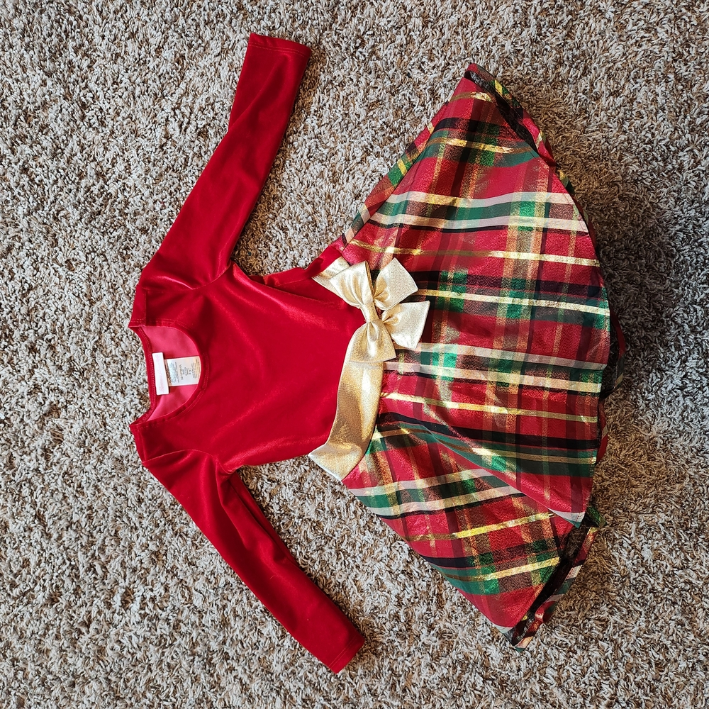 Bonnie Jean Red and Plaid Formal Christmas Dress 3t